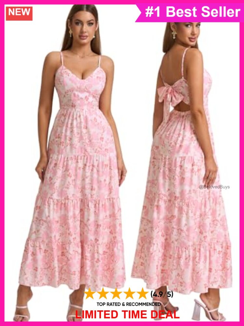 Women's Floral Maxi Sundress Boho Beach Backless Summer Dress